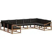 vidaXL Buiten bank set 9 st Natuurlijk en zwart