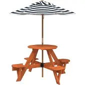 vidaXL Picknicktafel voor 4 kinderen met parasol rond vurenhout