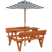 vidaXL Picknicktafel voor 4 kinderen met parasol massief vurenhout