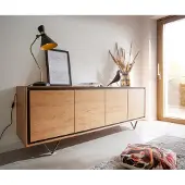 DELIFE Dressoir Stonegrace 200 cm acacia natuur 4 deuren steenfineer V-poot