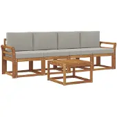 vidaXL Buiten bank set 5 st Natuurlijk en Licht Grijs