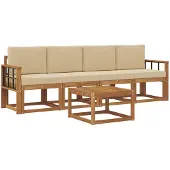 vidaXL Buiten bank set 5 st Natuurlijk en Beige
