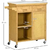 Aosom Keukenwagen, serveerwagen met lade, kast, plateaus en handdoekhouder