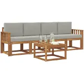 vidaXL Buiten bank set 5 st Natuurlijk en Licht Grijs