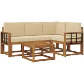vidaXL Buiten bank set 5 st Natuurlijk en Beige