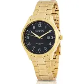 Olympic quartz goud heren horloge met grijze wijzerplaat & roestvrij stalen band