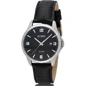Olympic quartz zwart heren horloge met zwarte wijzerplaat & leren band