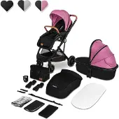Lionelo Riya - Kinderwagen 2 in 1 - Wieg + Wandelwagen - 0-15kg - Opvouwbaar - XXL Zonnekap - Verstelbare Rugleuning - Grote PU Wielen - Accessoireset - Verstelbare Duwstang - Voor/achter Montage