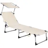 Springos Ligstoel - - Opvouwbaar met zonnescherm - 188 x 57 cm - Metaal - 100% polyester