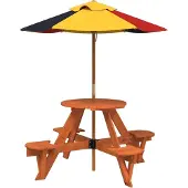 vidaXL Picknicktafel voor 4 kinderen met parasol rond vurenhout