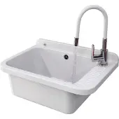 Granitan Gootsteen voor Garage Stookruimte Wasruimte Negra - Wit - met Sifon en Kraan - 58x38x26cm