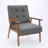 Sweiko Fauteuil - Kunstleer - Houten frame - Rubberhout poten - Grijs