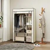 Sweiko Stoffen kledingkast - 6 legplanken - 1 kledingstang - Beige