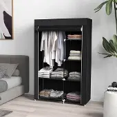Sweiko Stoffen kledingkast - 6 legplanken - 1 kledingstang - Zwart