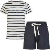 Louise Dames korte pyjama set shortama wit/donkerblauw gestreept