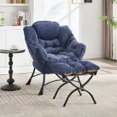 Sweiko Fauteuil - met Hocker - Hoofdsteun - Gestoffeerde stoel - Blauw