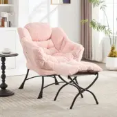 Sweiko Fauteuil - met Hocker - Hoofdsteun - Gestoffeerde stoel - Roze