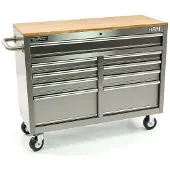 HBM verrijdbare gereedschapswagen met houten werkblad, 117 cm, RVS