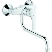 GROHE Eurosmart keukenkraan wandmodel met koppelingen met lage draaibare uitloop sprong 20cm chroom