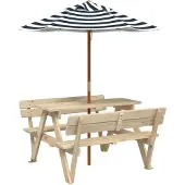 vidaXL Picknicktafel voor 4 kinderen met parasol massief vurenhout