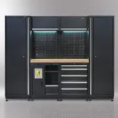 Datona Werkplaatsinrichting PREMIUM met eiken werkblad 250 cm breed - Zwart