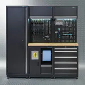 Datona Werkplaatsinrichting PREMIUM met eiken werkblad 200 cm breed - Zwart