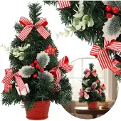 Sarcia.eu KLEINE Kunstkerstboom, rood met hulst in pot, VERSIERD 40 cm