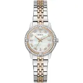 GUESS Colette Quartz Analoog Horloge Zilverkleurig En Roségoudkleurig Kast Gemaakt Van 100% Roestvrij Staal En Een Armband Van 100% Roestvrij Staal 32 GW1027L1, GW1027L2, GW1027L3, GW1027L5