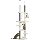 PawHut Kratzbaum-Spanplatte, Polyester-60L x 44B x 225-255H cm-Weiß