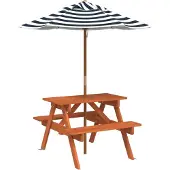 vidaXL Picknicktafel voor 4 kinderen met parasol massief vurenhout