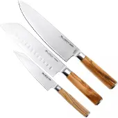 Eden Küchenmesser Sugoi Olive 3-delige messenset koksmes, santoku en universeelmes