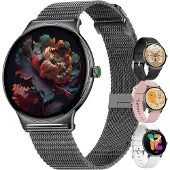 Golden Sound AMOLED Smartwatch Dames - Horloge dames - Stappenteller - Slaapmonitor - Saturatiemeter - 42mm - 4 bandjes - Zwart
