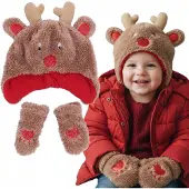 Sarcia.eu Warme winteroutfit voor kinderen, pluche muts + handschoenen Rendier