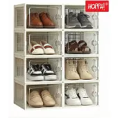 Hoppa! - Schoenendozen - Set van 8 - Opvouwbaar en Stapelbaar - Transparant Wit