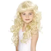 Smiffy'S Lange blonde meisjespruik met krullen en pony
