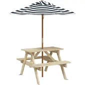 vidaXL Picknicktafel voor 4 kinderen met parasol massief vurenhout