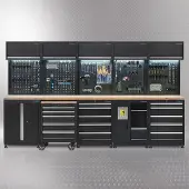 Datona Werkplaatsinrichting PREMIUM met eiken werkblad 340 cm breed - Zwart
