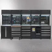 Datona Werkplaatsinrichting PREMIUM met RVS werkblad 340 cm breed - Zwart