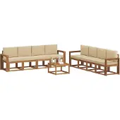 vidaXL Buiten bank set 9 st Natuurlijk en Beige
