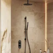 Saniclear Oval inbouw regendouche 25cm mat zwart met plafondarm, glijstang en staafhanddouche