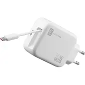 Cellularline ACHROLLUSBCGAN30WW 30W GaN Reislader met intrekbare USB‑C kabel wit