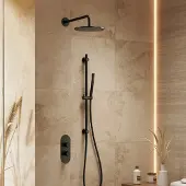 Saniclear Oval inbouw regendouche 25cm mat zwart met wandarm, glijstang en staafhanddouche