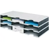 Styro sorteerstation styrodoc Standaard, C4, 3 etages/3 rijen/9 vakken, grijs/zwart