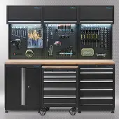 Datona Werkplaatsinrichting PREMIUM met eiken werkblad 204 cm breed - Zwart