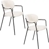 Housecraft living Set van 2 eetkamerstoelen Alina bouclé met armleuning | teddystof wit 60x78x56 cm eetkamerstoelen | NADUVI