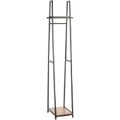 Haku vrijstaande kapstok, totaal draagvermogen 15 kg, 2 legplanken, B 380 x D 400 x H 1660 mm, staal/hout, decor zwart/donker eiken
