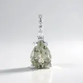 Cavill - Zilveren hanger 925 Sterling zilver platina geplateerd - Groene amethist 1,199 ct peervormig - 4 zirconia 0,08 ct - Elegant dames sieraad