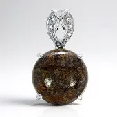 Cavill - Zilveren Hanger Dinosaurus Kwarts 11,12 ct - 925 Sterling Zilver - Ronde Cabochon - Witte Topaas 0,031 ct - Boho Vintage Dames Sieraad