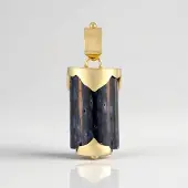 Cavill - Zilveren Hanger - 925 Sterling Zilver Verguld - Versteend Jambi Palmhout Baguette Cabochon 17 ct - Elegant Indonesisch Sieraad 35x15 mm