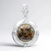 Cavill - 925 Sterling Zilver Hanger - Dinosaurus Kwarts 6,29 ct en Witte Topaas 0,15 ct - Ronde Cabochon 12 mm - Elegant Vintage